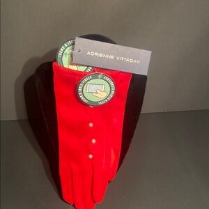 Adrienne Vittadini Red Fleece Mittens One Size Suede Red